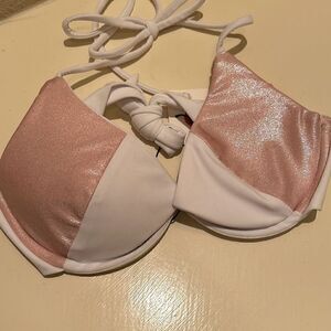 Oceanus Womens Size Small Bikini Top White Pink Sparkle Underwire Swimwear NWT